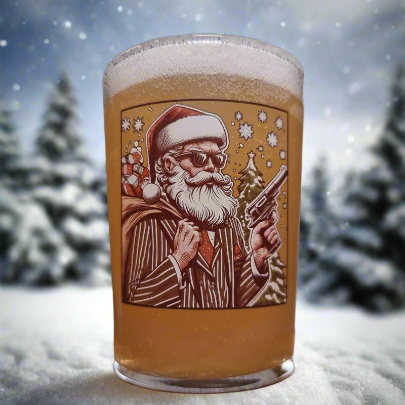 Holly Heist Cheer: Limited Edition Xmas Glass with Gangster Santa, Pinstripes, and Holiday Heat