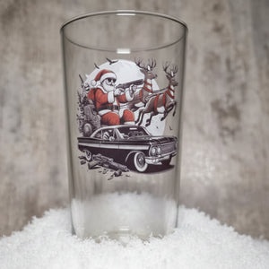 Santa's Sleigh Drive-By: Edgy Christmas Pint Conical Glass for a Holiday Twist First Glass Designs