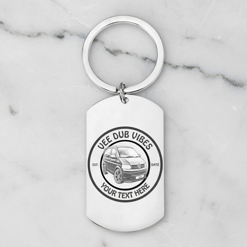 Personalised Camper Keyring – Custom Engraved Text, Date & Registration Plate with Optional Message