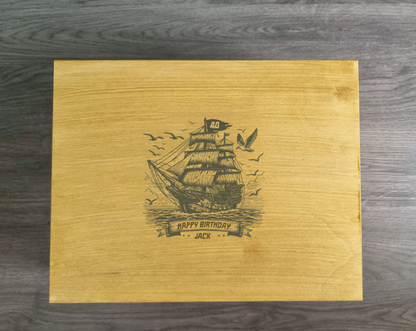 Personalised Rum Glass with Ship Design – Custom Name & Age Engraving – Nautical Gift for Him – Optional Matching Coaster – Laser Engraved Whiskey Tumbler - 18th, 21st, 30th, 40th, 50th, 60th, 70th Birthday Gift