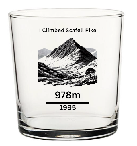 Engraved glass celebrating Scafell pike climb – personalised with date and name