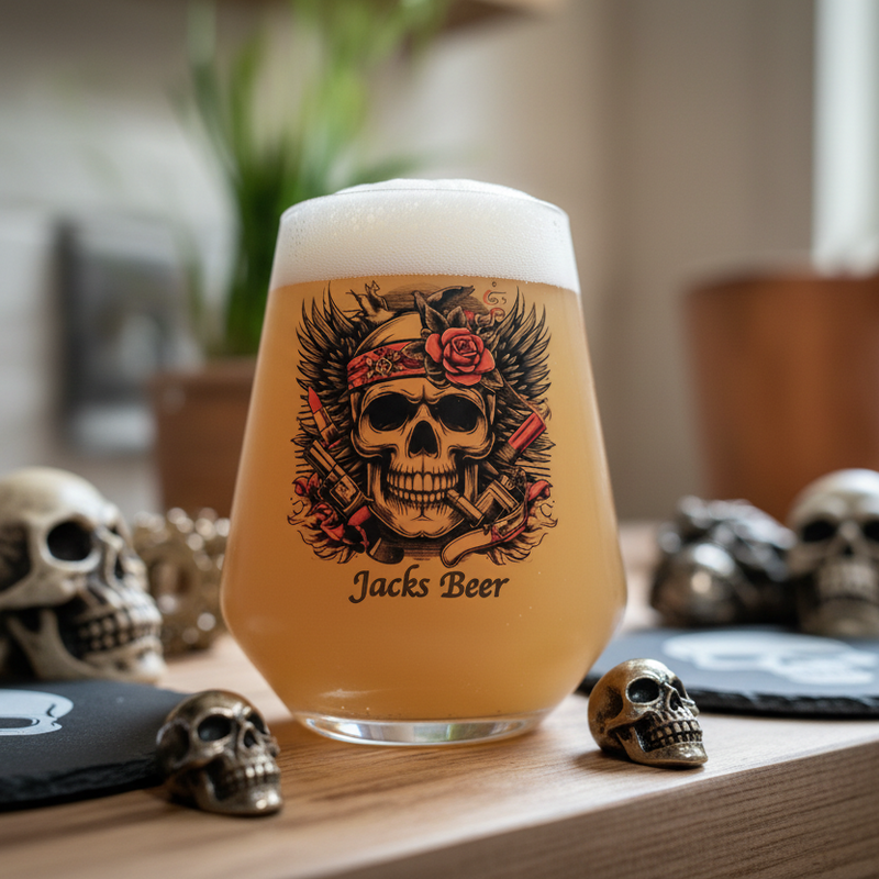 Custom / Personalised Allegra Beer Glass with Trendy Skull Design