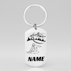 Personalised Snowboarding Keyring | Custom Name Mountain Gift UK First Glass Designs