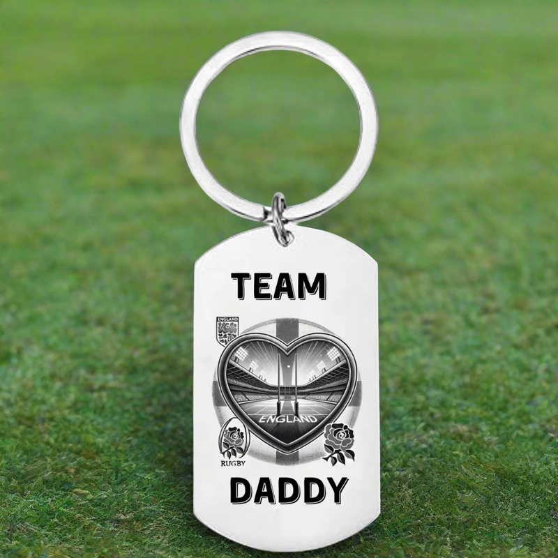 team daddy rugby keyring, personalised rugby keychain for dad, small gift for dad, fathers day, birthday gift, custom laser engraved 