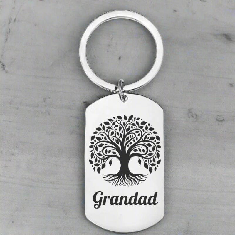 tree of life keychain for grandad, keyring for grandad, small gift for grandad, personalised gift for grandad, laser engraved gifts, custom made, birthday, fathers day stocking filler
