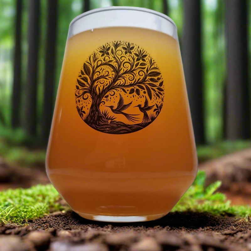 Tree of Life personalised wine glass — detailed linework illustration, front view