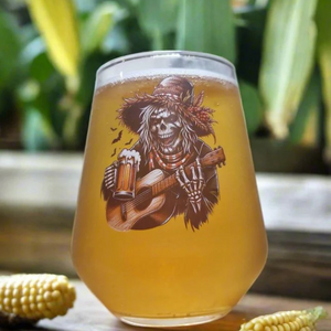 Halloween Horror Beer Glass – Skeleton Scarecrow Playing Guitar Custom Design
