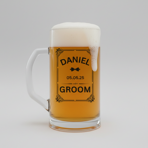 Personalised Wedding Tumbler Pint Tankard for Groom, Best Man, Groomsman, Father Of The Bride Beer Glass – Custom Name & Wedding Date Gift First Glass Designs