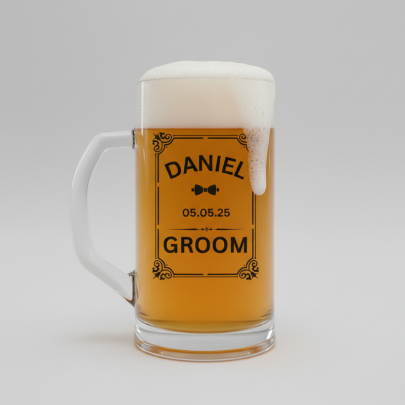 Personalised Wedding Tumbler Pint Tankard for Groom, Best Man, Groomsman, Father Of The Bride Beer Glass – Custom Name & Wedding Date Gift First Glass Designs