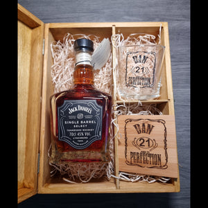 Personalised Whiskey Box For Birthday Gift, Jack Daniels Inspired, Bourbon Whiskey Glass and Coaster, Add Your Own Message, Retirement Gift 18th 21st 30th 40th 50th 60th 70th