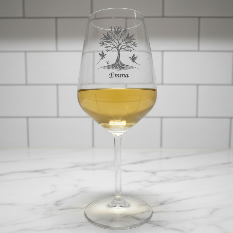 Tree of Life personalised Celtic wine glass — front view showing branching tree design