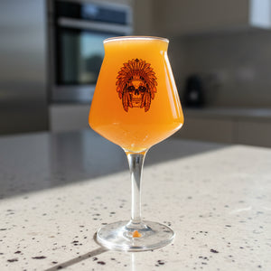 Personalised Retired Indian skull chief beer glass — unique alternative printed glassware gift UK