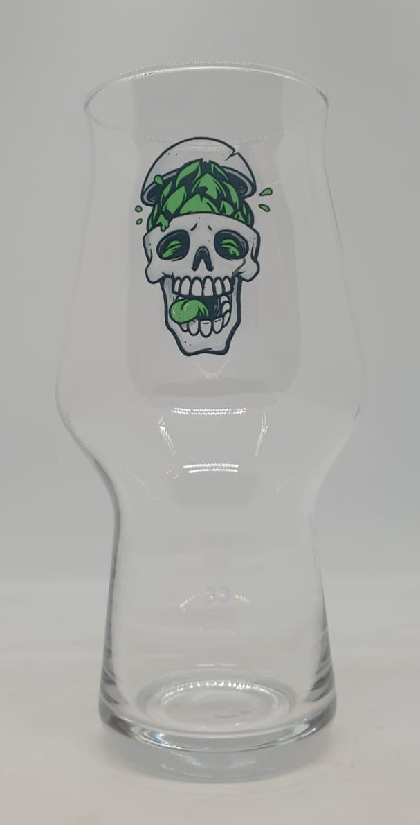 Hop-Fueled Elegance: Tubo Allegra Teku Beer Glass with Skull and Hops Design