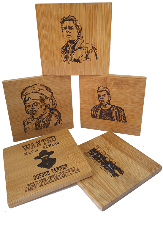 Laser engraved Back To The Future Wooden Coasters